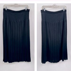 MELISSA GOLDENKNIT Black knit pleated womans maxi length quiet luxury skirt M